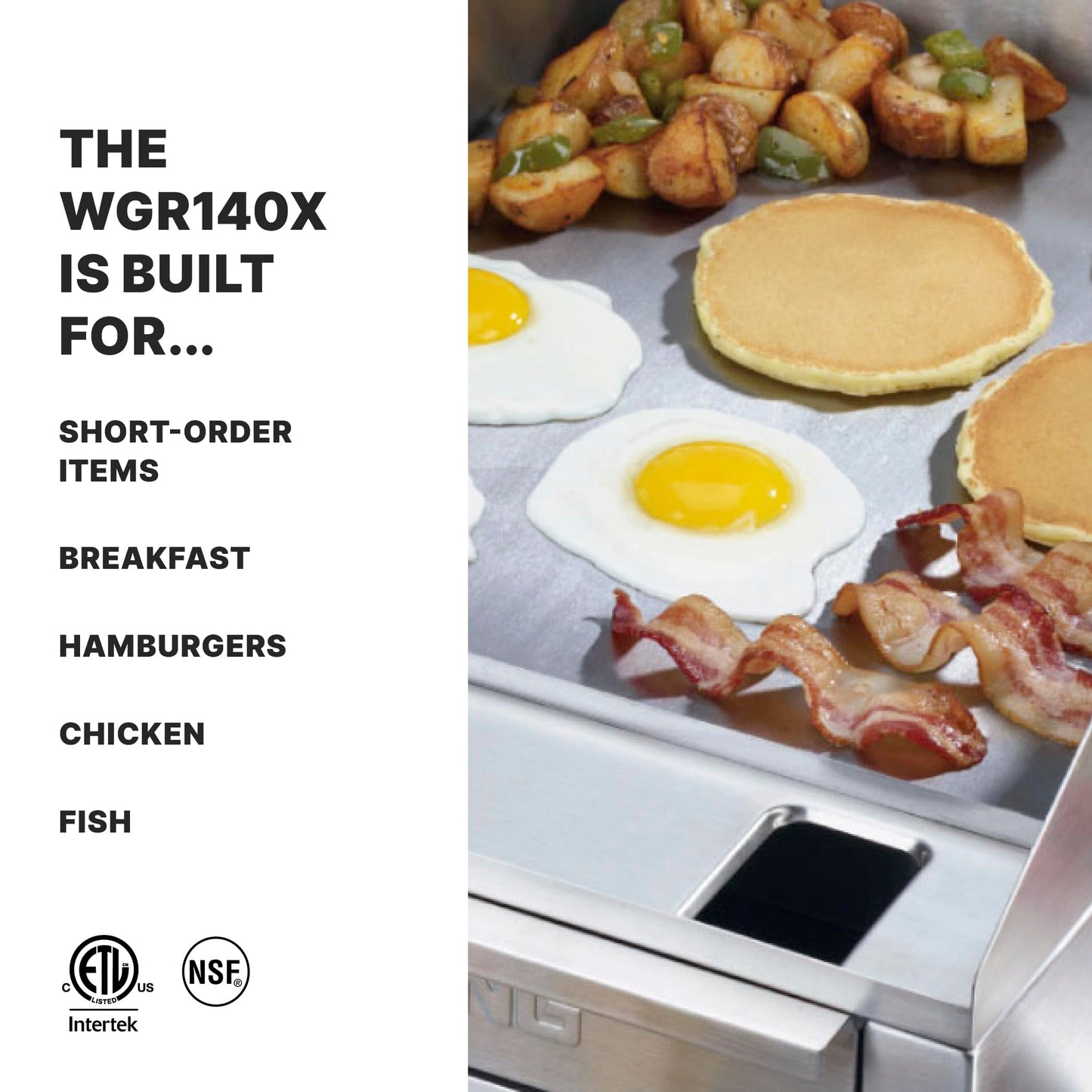 Waring Commercial WGR140X Countertop Electric Griddle, 14" Cooking Surface, 120V, 1800W, 5-15 Phase Plug,Silver