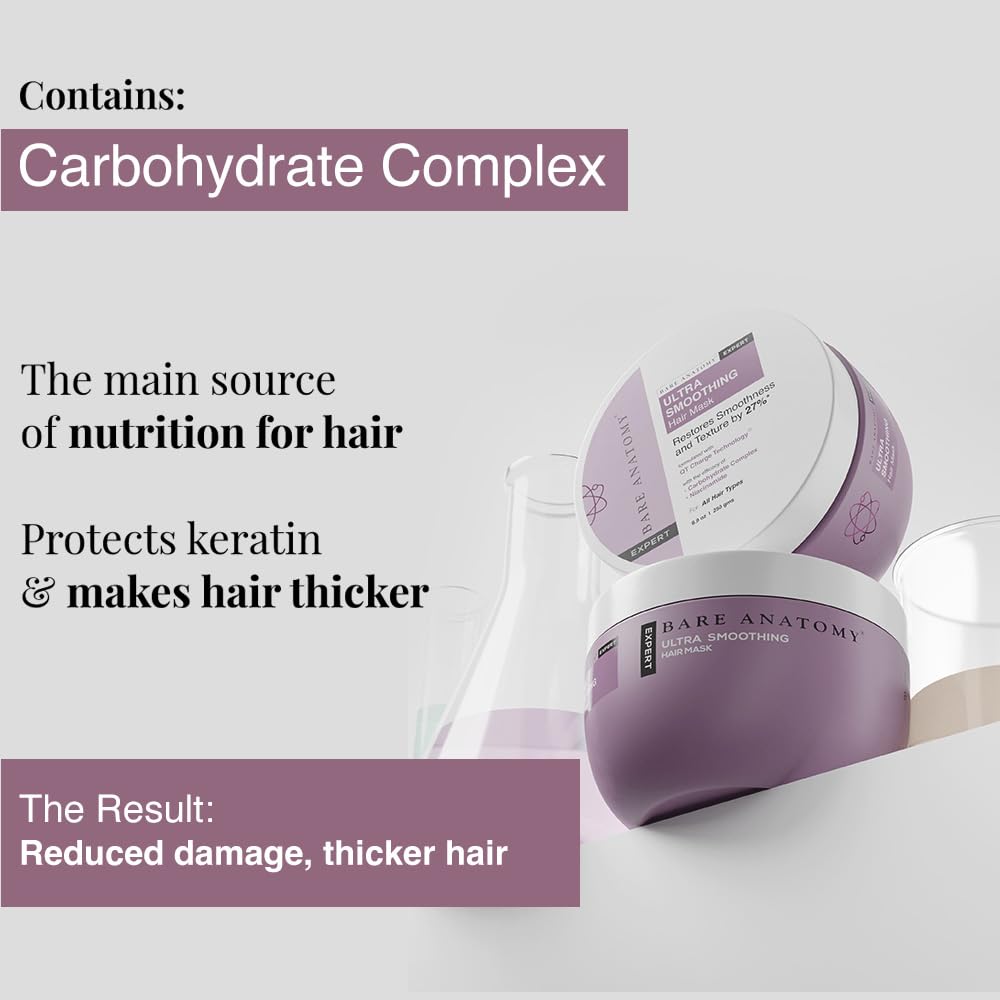 Bare Anatomy Ultra Smoothing Hair Mask Deep Conditioning with Carbohydrate Complex & Niacinamide | For Dry & Frizzy Hair | Sulphate & Paraben Free | For Women & Men | 250 Gm