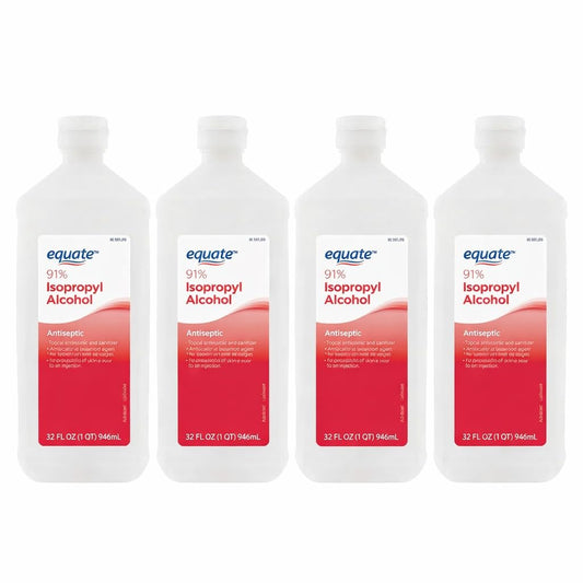 Equate Isopropyl Alcohol 91%, 32 FL Oz | Antiseptic & Cleaning Solution, 4 Pack