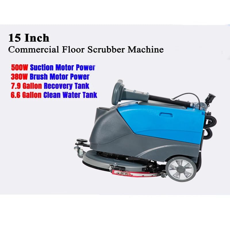 TORDXICS Commercial Floor Scrubber Machine with brushes， 15" Brush 8 Gal Foldable and Portable Scrubber Walk-Behind cleaning machine ，180 Degree Rotation，floor scrubbing, floor cleaner machine
