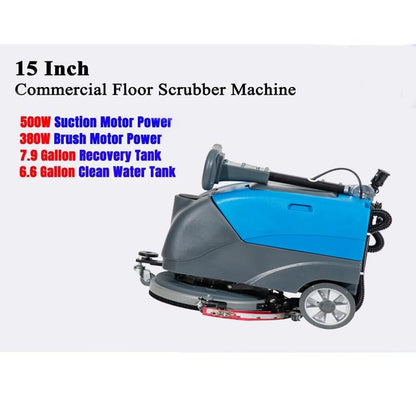 TORDXICS Commercial Floor Scrubber Machine with brushes， 15" Brush 8 Gal Foldable and Portable Scrubber Walk-Behind cleaning machine ，180 Degree Rotation，floor scrubbing, floor cleaner machine