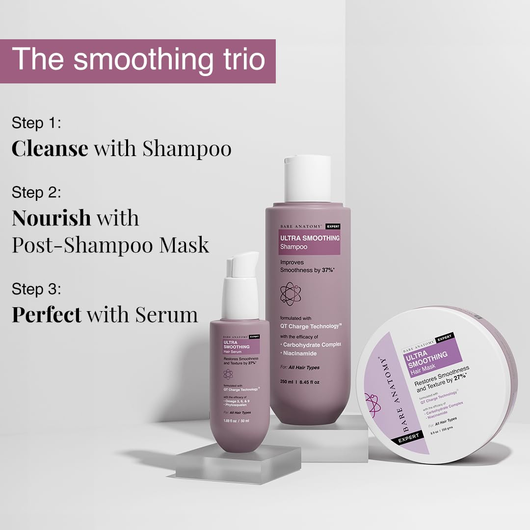 Bare Anatomy Ultra Smoothing Hair Shampoo | Restores Smoothing & Texture by 27% | Dry & Frizzy Hair | Paraben & Sulfate Free | For Women & Men | 250ml