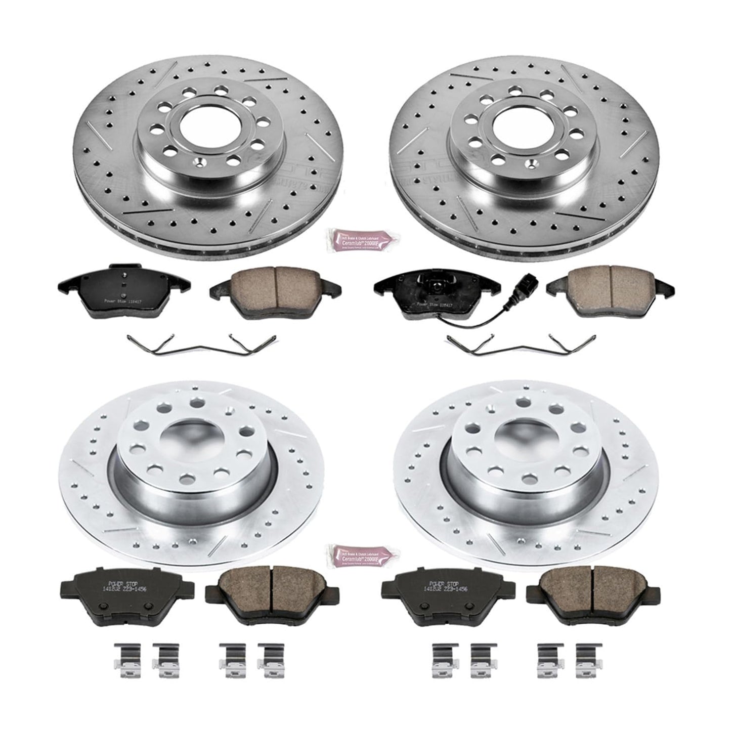 PowerStop Front and Rear Brake Kit For Volkswagen Beetle 2012 |Golf 2010-14 |Jetta 2010-14 - Drilled and Slotted Disc Rotors with Ceramic Brake Pads Replacement, K5747
