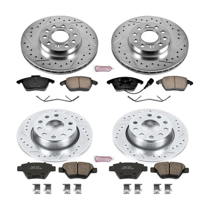 PowerStop Front and Rear Brake Kit For Volkswagen Beetle 2012 |Golf 2010-14 |Jetta 2010-14 - Drilled and Slotted Disc Rotors with Ceramic Brake Pads Replacement, K5747