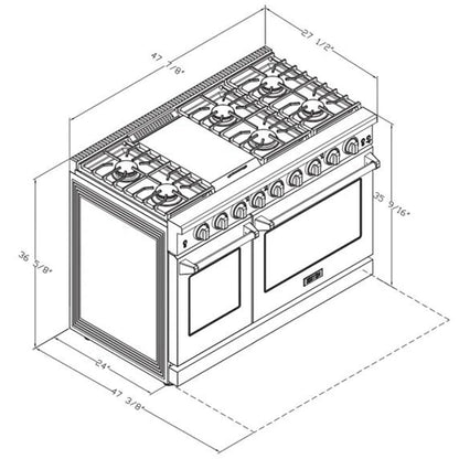 KOSTCH 48 inch Pro-Style Natural Gas Range with 6 Burners & 1 Griddle Cooktop, Double 4.6 cu. ft. and 2.2 cu. ft. Convection Oven, in Stainless Steel - with NG/LPG Convertible Kit (Red)