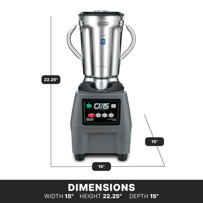 Waring Commercial CB15 Ultra Heavy Duty 3.75 HP Blender, Electric Touchpad Controls with Stainless Steel 1 Gallon Container, 120V, 5-15 Phase Plug,Black