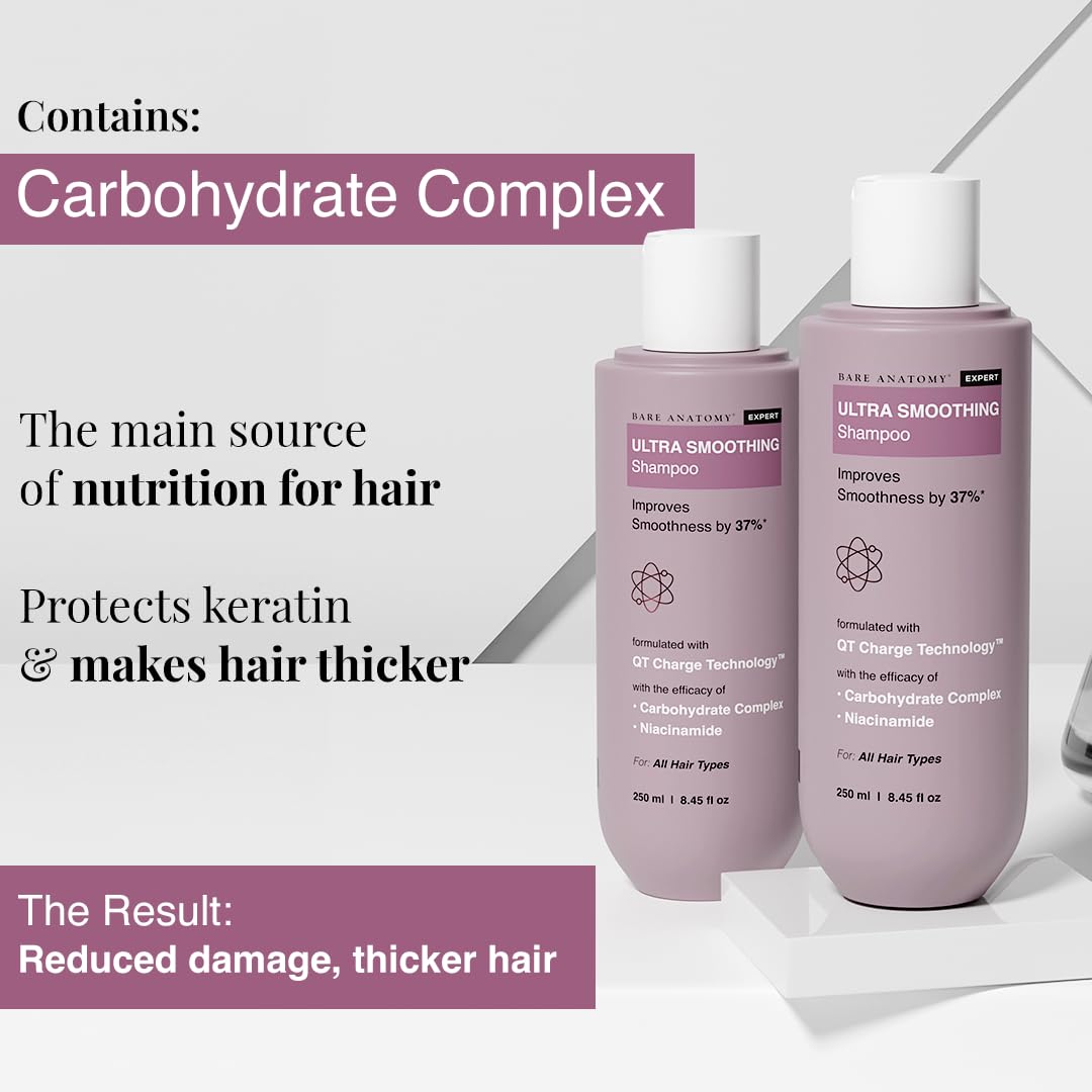 Bare Anatomy Ultra Smoothing Hair Shampoo | Restores Smoothing & Texture by 27% | Dry & Frizzy Hair | Paraben & Sulfate Free | For Women & Men | 250ml