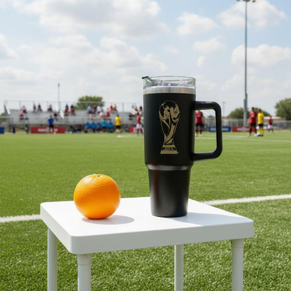 Wagon International Official FIFA World Cup 2026 Edition - 30oz Insulated Double Tumbler W/Handle & Straw - Premium Stainless Steel- Handwash Only - Keep Beverages Hot 12 hr/Cold 24 hr - Black