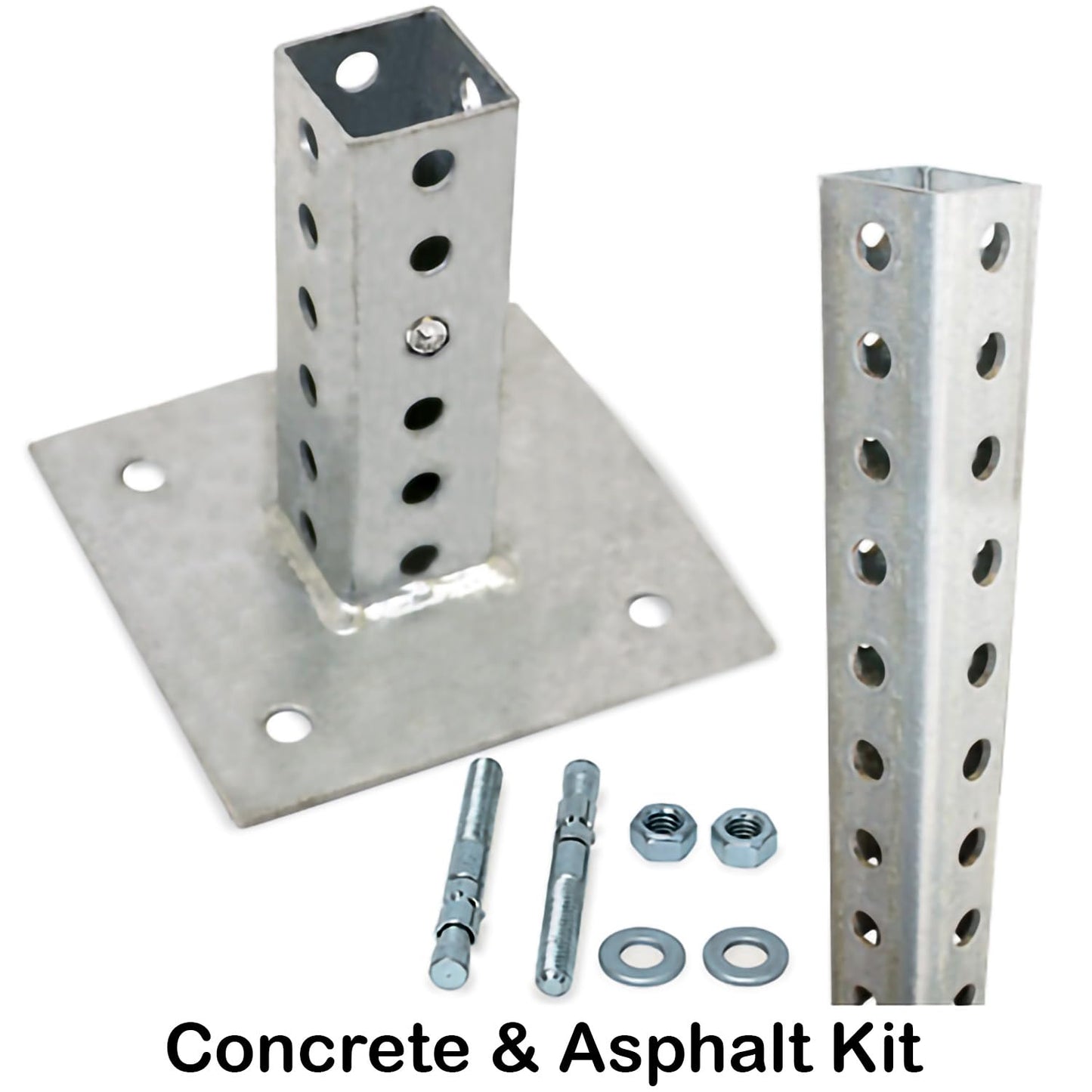 SmartSign Square Sign Post Kit - 6 ft Tall x 1.5" Wide Galvanized Steel Post and Base for Concrete and Asphalt Made in USA