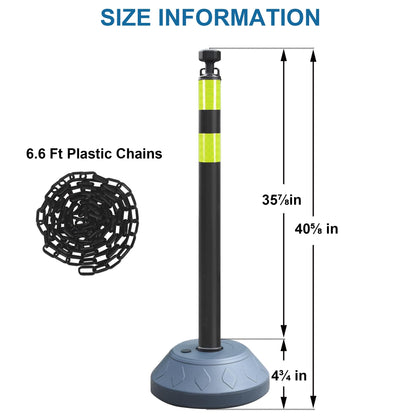 OrangeStar 6 Pack Traffic Delineator Posts, 40 Inch Crowd Control Stanchions, Water Fillable Base Safety Barriers with 6 x 6.6 Ft Plastic Chains for Indoor Outdoor Parking Lot Construction, Black