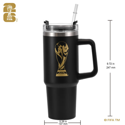 Wagon International Official FIFA World Cup 2026 Edition - 30oz Insulated Double Tumbler W/Handle & Straw - Premium Stainless Steel- Handwash Only - Keep Beverages Hot 12 hr/Cold 24 hr - Black