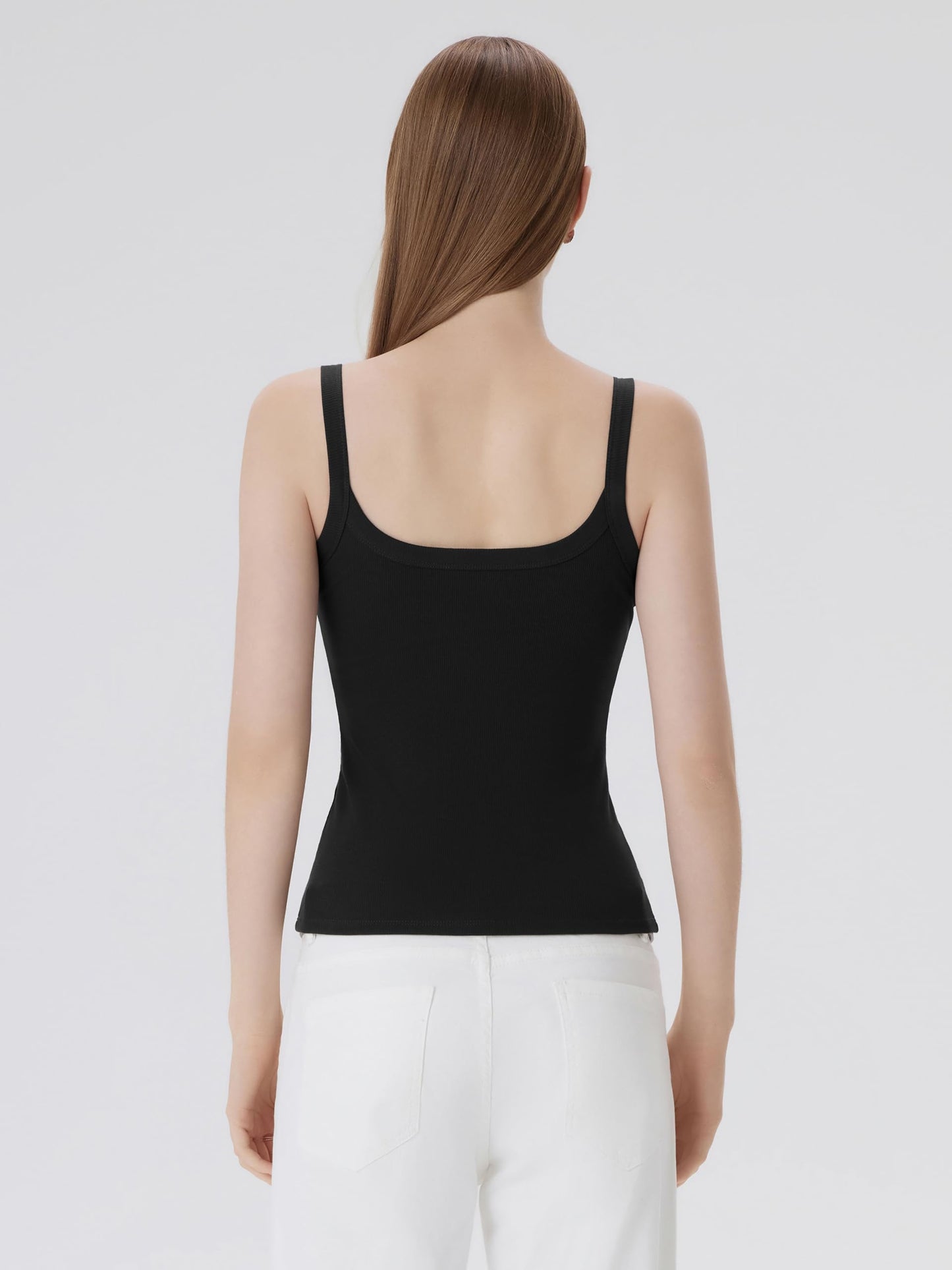 SUUKSESS Women Cotton Rib Padded Tank Tops Sleeveless Spaghetti Strap Square Neck Tops Summer Camisole Going Out Shirts (Black, X-Large)