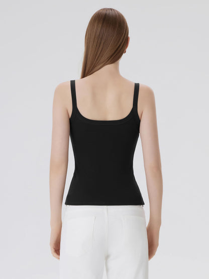 SUUKSESS Women Cotton Rib Padded Tank Tops Sleeveless Spaghetti Strap Square Neck Tops Summer Camisole Going Out Shirts (Black, X-Large)