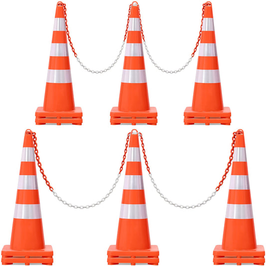 YITAHOME Traffic Cones 36 Inch (12 Pack), with 32.8FT Chain and Reflective Collars, PVC Safety Cones, Orange Construction Cones for Parking Lot, Home Road