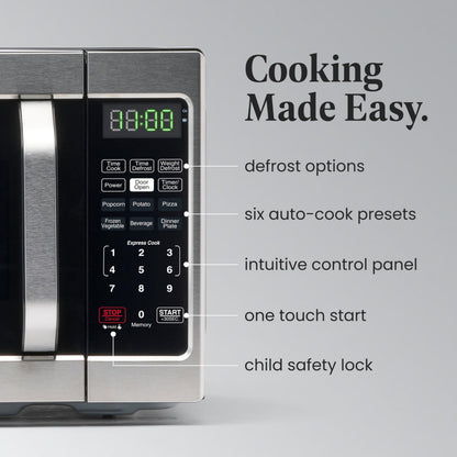Farberware 0.7 Cu. Ft. Countertop Microwave Oven – 700 Watts Power, Auto Cook Settings, Defrost, Easy Clean and Child Safety Lock - Stainless