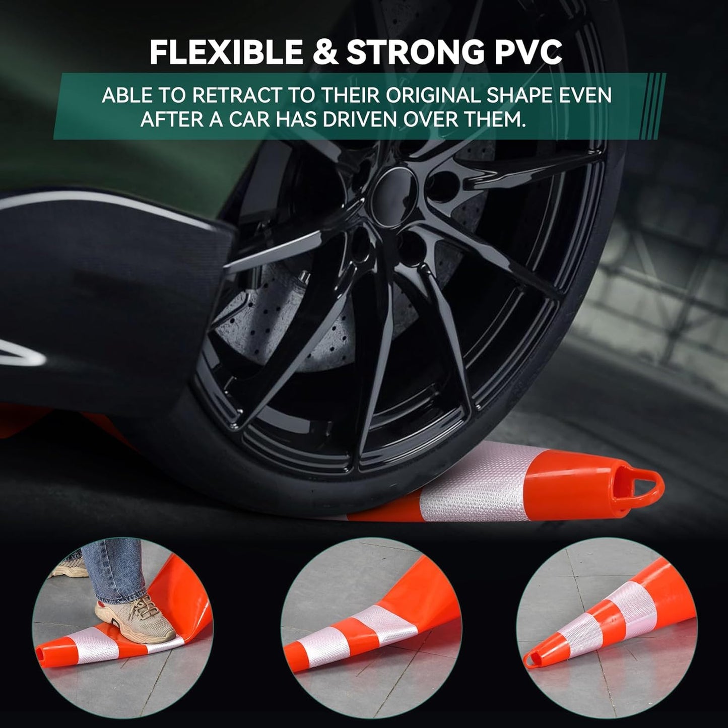 YITAHOME Traffic Cones 36 Inch (12 Pack), with 32.8FT Chain and Reflective Collars, PVC Safety Cones, Orange Construction Cones for Parking Lot, Home Road