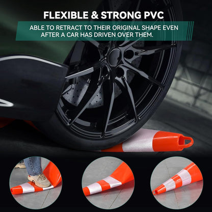 YITAHOME Traffic Cones 36 Inch (12 Pack), with 32.8FT Chain and Reflective Collars, PVC Safety Cones, Orange Construction Cones for Parking Lot, Home Road
