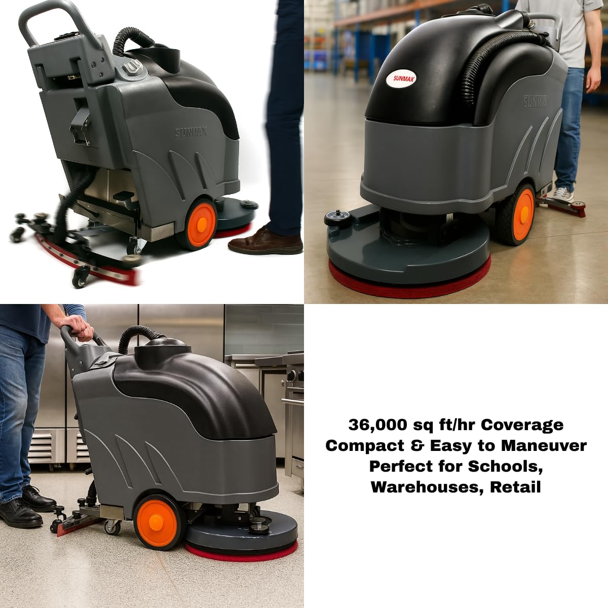 22" Self-propelled Floor Scrubber Machine with Traction Drive, 14.5-Gal Tank, 36000 Sqft/h, Heavy Duty Brush, Red, Black and White Pads, Extra Rubber Strips | RT50D