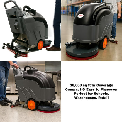 22" Self-propelled Floor Scrubber Machine with Traction Drive, 14.5-Gal Tank, 36000 Sqft/h, Heavy Duty Brush, Red, Black and White Pads, Extra Rubber Strips | RT50D