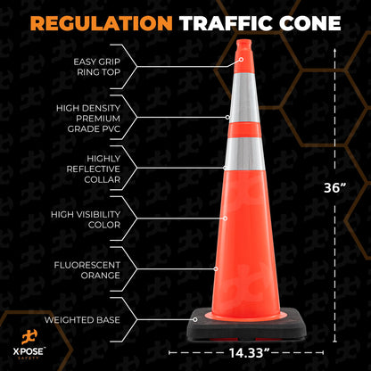Xpose Safety 36 Inch Orange Slim Line Traffic Cones 6" & 4" Collar - Bulk Full Pallet 252 Pack - Multipurpose PVC Plastic Safety Cone for Parking, Caution & Construction – Custom Stenciling Available