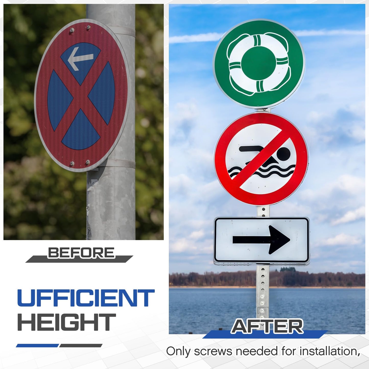 Otoolling 8 ft H x 2 in W Square Sign Post with 7/16 Dia Mounting Holes Galvanized Steel Posts Outside Rust Resistant Breakaway Industrial Metal Pipe Tubing for Parking, Street Sign Stand