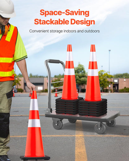 VEVOR Safety Cones, 6 Pack 36" Traffic Cones, PVC Orange Construction Cones with Reflective Collars and Black Weighted Base, for Traffic Control, Driveway Road Parking and School Improvement