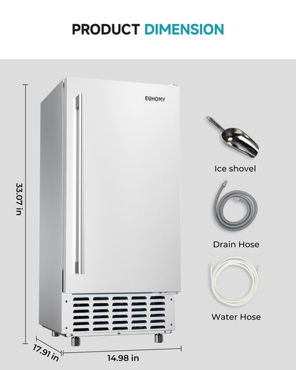 EUHOMY Under Counter Nugget Ice Maker Machine, 70Lbs/Day, Bulit-in Freestanding Ice Maker with Double Ice Baskets, Self-Cleaning & 24H Timer Ice Machine, for Home Use(Silver)