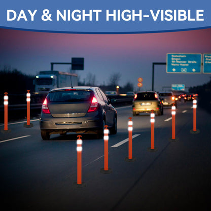 ECOSIGNS 42" Traffic Delineator Posts, Tall Safety Traffic Cones with Reflective Collars and Weighted Base for Construction, Road Work, Parking Lot Control (6 Packs)