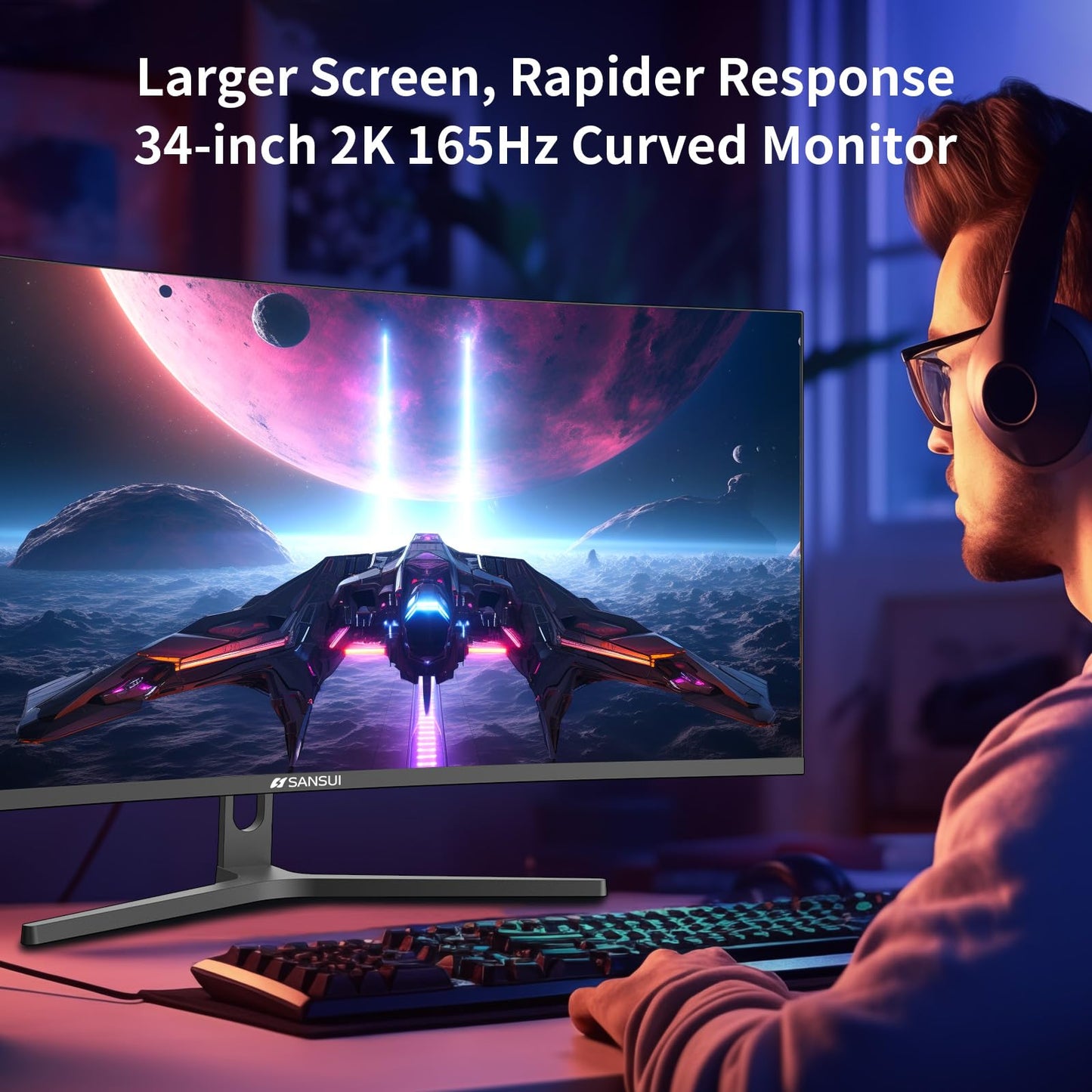 Monitor Curvo SANSUI 34" 165Hz Ultrawide Gamer