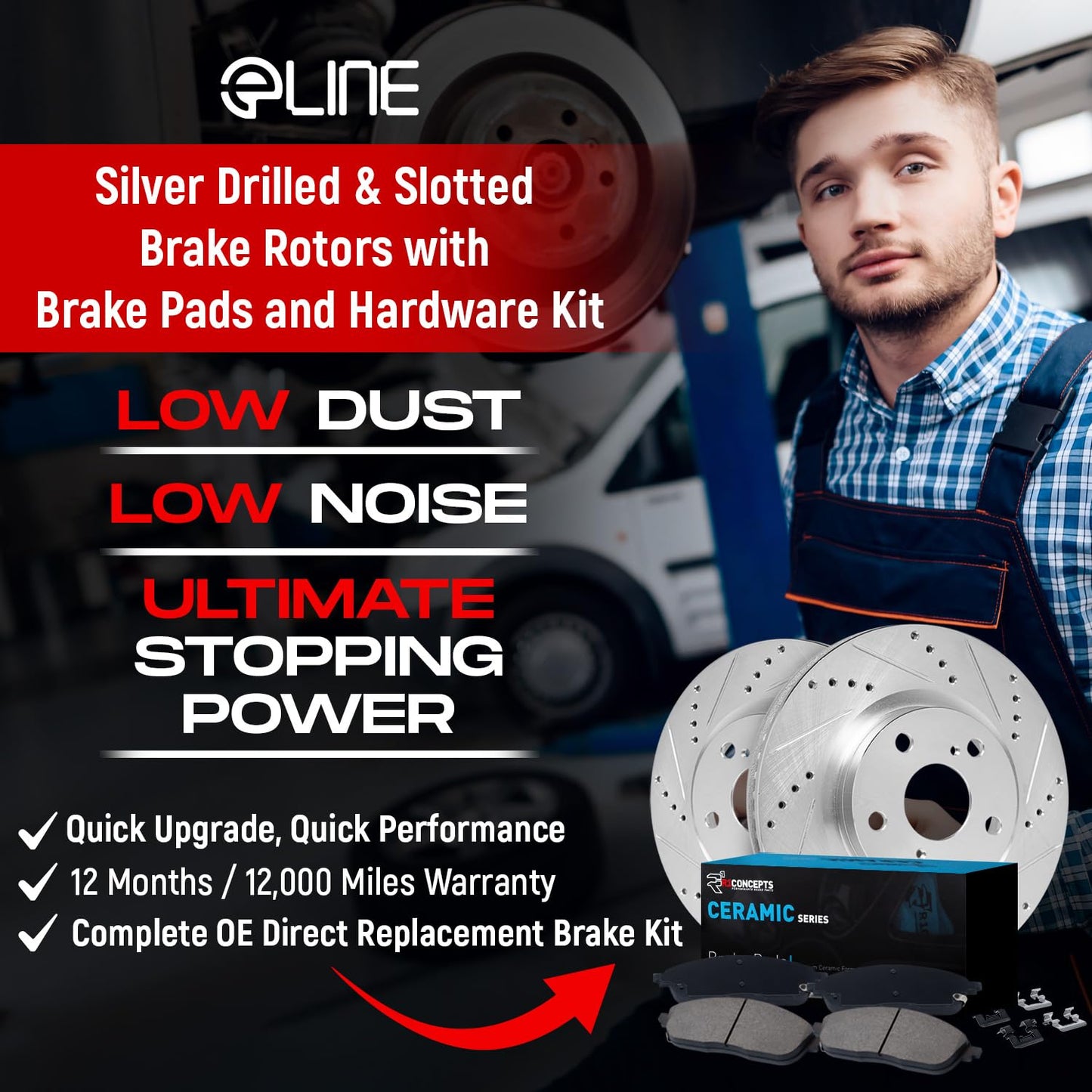 R1 Concepts Front and Rear Brake Kit For 2017-2021 Alfa Romeo Giulia, 2018-2021 Alfa Romeo Stelvio| Drilled Slotted Brake Rotors| Ceramic Brake Pads and Rotors Kit| Hardware included