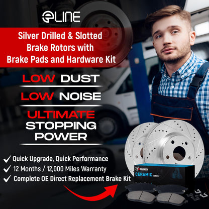 R1 Concepts Front and Rear Brake Kit For 2017-2021 Alfa Romeo Giulia, 2018-2021 Alfa Romeo Stelvio| Drilled Slotted Brake Rotors| Ceramic Brake Pads and Rotors Kit| Hardware included