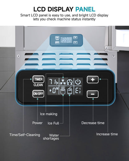 EUHOMY Under Counter Nugget Ice Maker Machine, 70Lbs/Day, Bulit-in Freestanding Ice Maker with Double Ice Baskets, Self-Cleaning & 24H Timer Ice Machine, for Home Use(Silver)