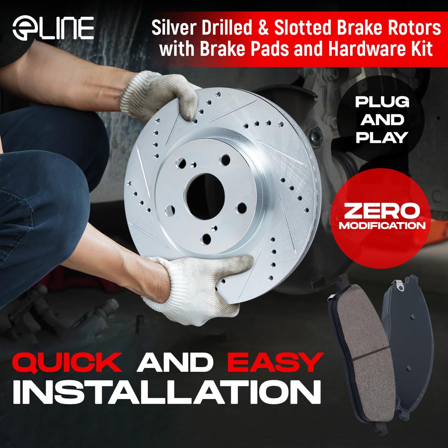 R1 Concepts Front and Rear Brake Kit For 2017-2021 Alfa Romeo Giulia, 2018-2021 Alfa Romeo Stelvio| Drilled Slotted Brake Rotors| Ceramic Brake Pads and Rotors Kit| Hardware included