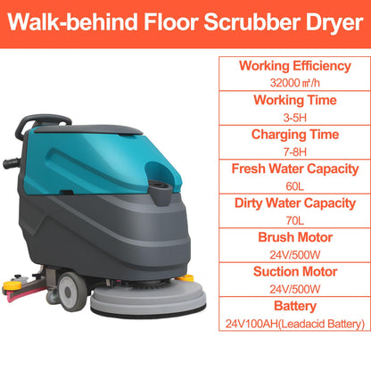 KARHDIR Walk-Behind Floor Scrubber Dryer with 22" Scrub Path, 18.5-Gal Recovery Tank, Battery Powered, High Efficiency for Large Areas