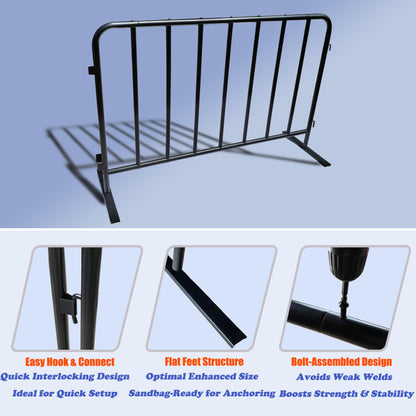 BIGalleons 2-Pack 5 Ft. Black Steel Crowd Control Barricades - 60" Wide x 39" High, Bolt-Assembled Portable Interlocking Barrier, Heavy Duty Event Fencing for Indoor/Outdoor with Flat Feet Design