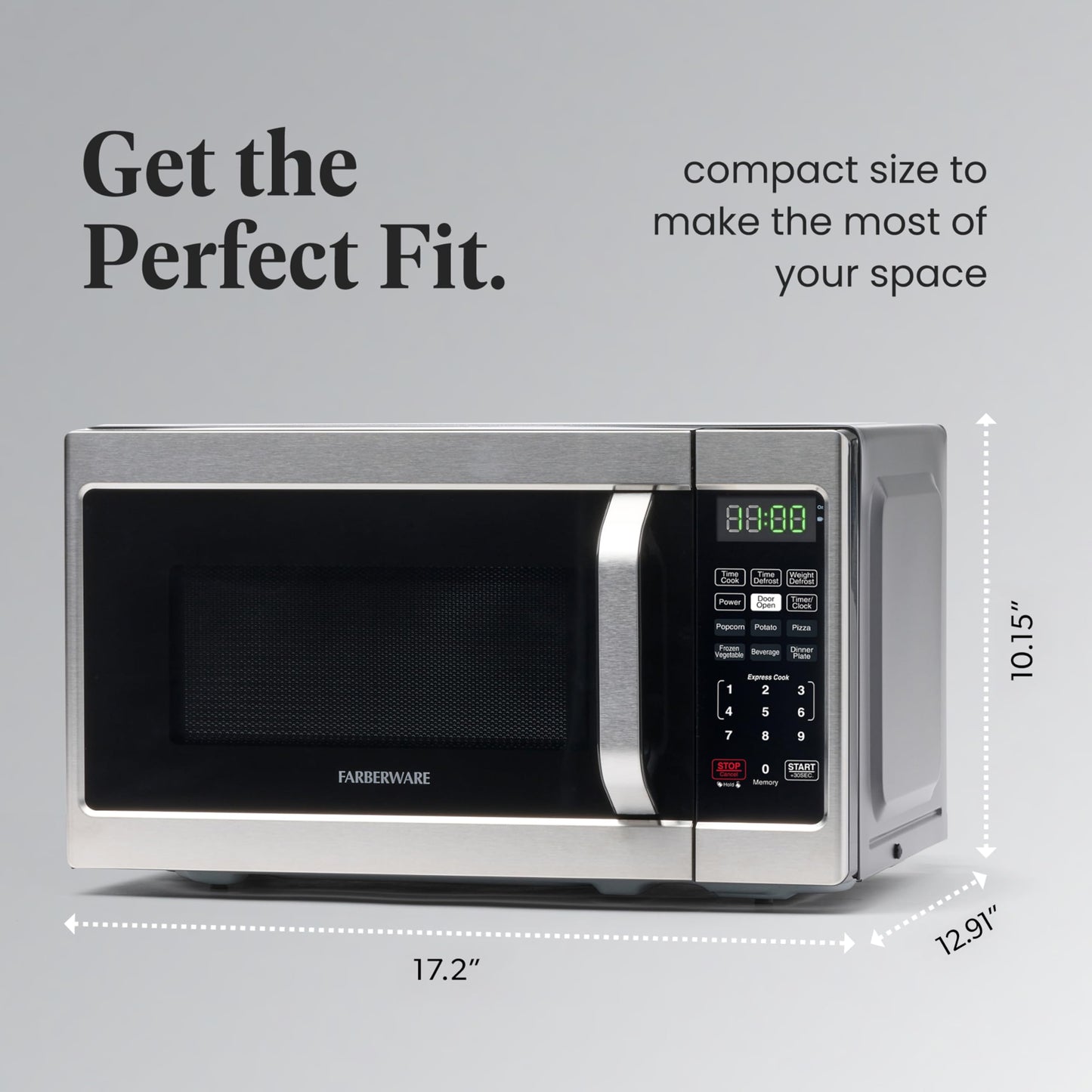 Farberware 0.7 Cu. Ft. Countertop Microwave Oven – 700 Watts Power, Auto Cook Settings, Defrost, Easy Clean and Child Safety Lock - Stainless