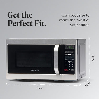 Farberware 0.7 Cu. Ft. Countertop Microwave Oven – 700 Watts Power, Auto Cook Settings, Defrost, Easy Clean and Child Safety Lock - Stainless