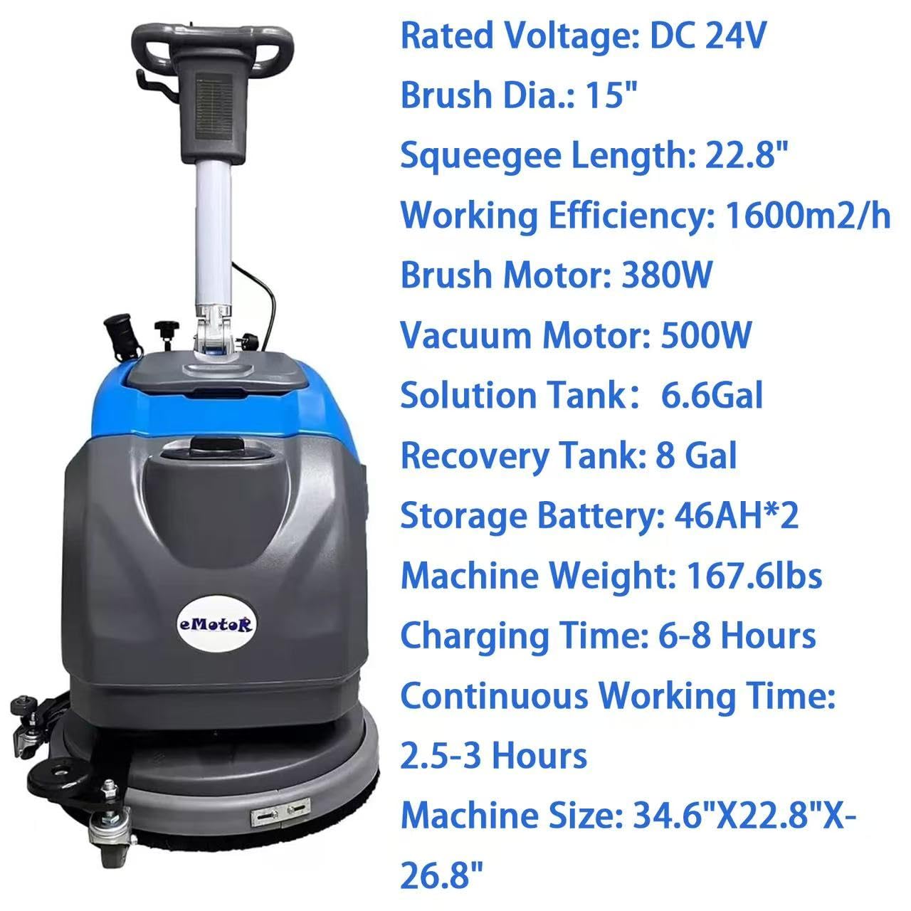 TORDXICS Commercial Floor Scrubber Machine with brushes， 15" Brush 8 Gal Foldable and Portable Scrubber Walk-Behind cleaning machine ，180 Degree Rotation，floor scrubbing, floor cleaner machine