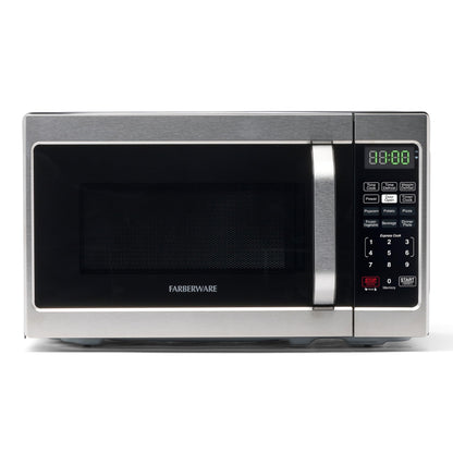 Farberware 0.7 Cu. Ft. Countertop Microwave Oven – 700 Watts Power, Auto Cook Settings, Defrost, Easy Clean and Child Safety Lock - Stainless