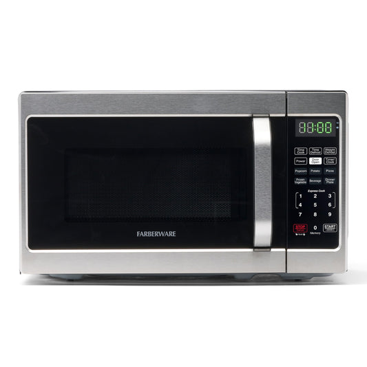 Farberware 0.7 Cu. Ft. Countertop Microwave Oven – 700 Watts Power, Auto Cook Settings, Defrost, Easy Clean and Child Safety Lock - Stainless
