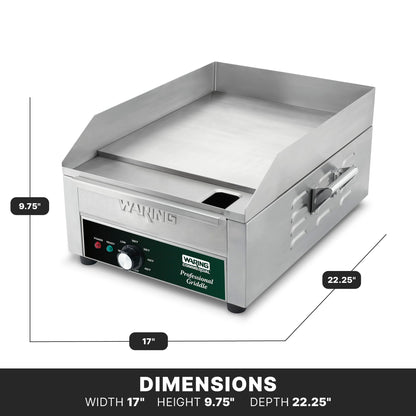Waring Commercial WGR140X Countertop Electric Griddle, 14" Cooking Surface, 120V, 1800W, 5-15 Phase Plug,Silver