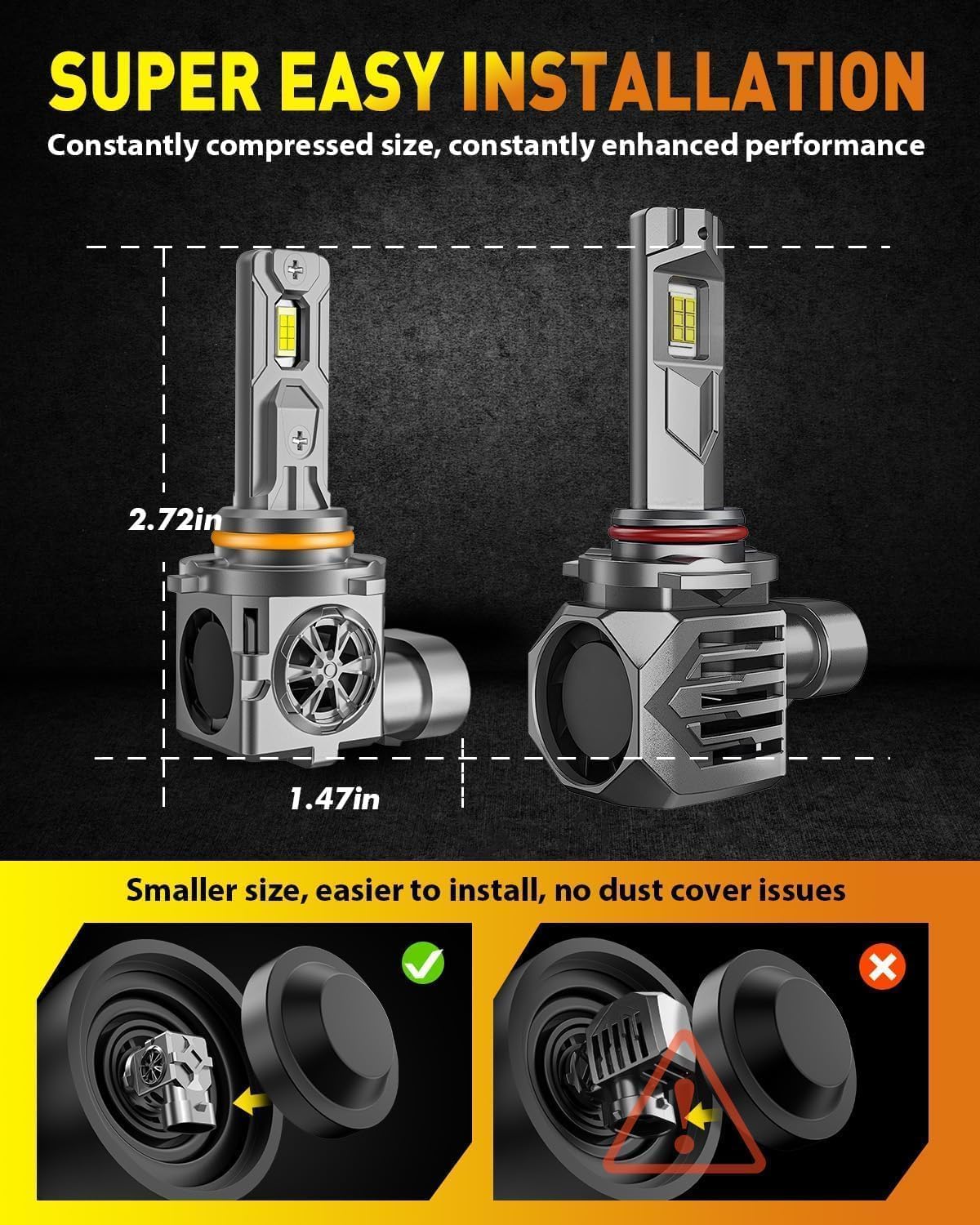Termitor Latest 9005 9006 LED Bulbs, 110,000LM Brightness, 85000+ Hours Long Service Life, 6500K Cool White, Real 1:1 Halogen Size 9005/HB3 9006/HB4 HID Fog Lights, 3 Mins Plug N Play, Pack of 2