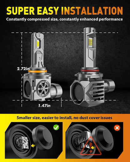 Termitor Latest 9005 9006 LED Bulbs, 110,000LM Brightness, 85000+ Hours Long Service Life, 6500K Cool White, Real 1:1 Halogen Size 9005/HB3 9006/HB4 HID Fog Lights, 3 Mins Plug N Play, Pack of 2