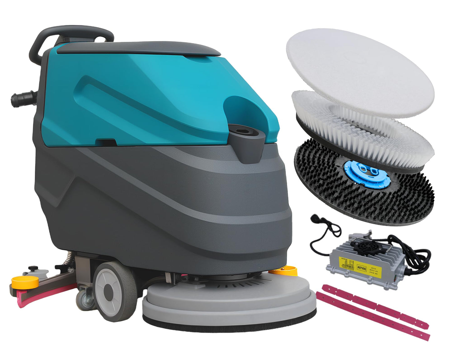KARHDIR Walk-Behind Floor Scrubber Dryer with 22" Scrub Path, 18.5-Gal Recovery Tank, Battery Powered, High Efficiency for Large Areas