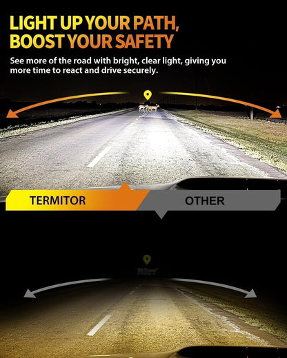 Termitor Latest 9005 9006 LED Bulbs, 110,000LM Brightness, 85000+ Hours Long Service Life, 6500K Cool White, Real 1:1 Halogen Size 9005/HB3 9006/HB4 HID Fog Lights, 3 Mins Plug N Play, Pack of 2