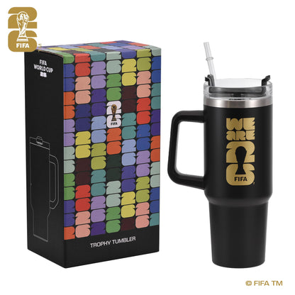 Wagon International Official FIFA World Cup 2026 Edition - 30oz Insulated Double Tumbler W/Handle & Straw - Premium Stainless Steel- Handwash Only - Keep Beverages Hot 12 hr/Cold 24 hr - Black