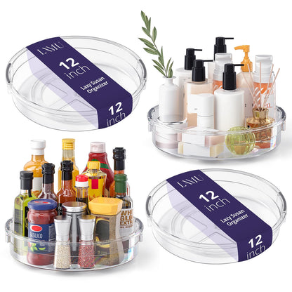 Set de 4 Organizadores Giratorios LAMU Lazy Susan – 12" Acrílico Transparente
