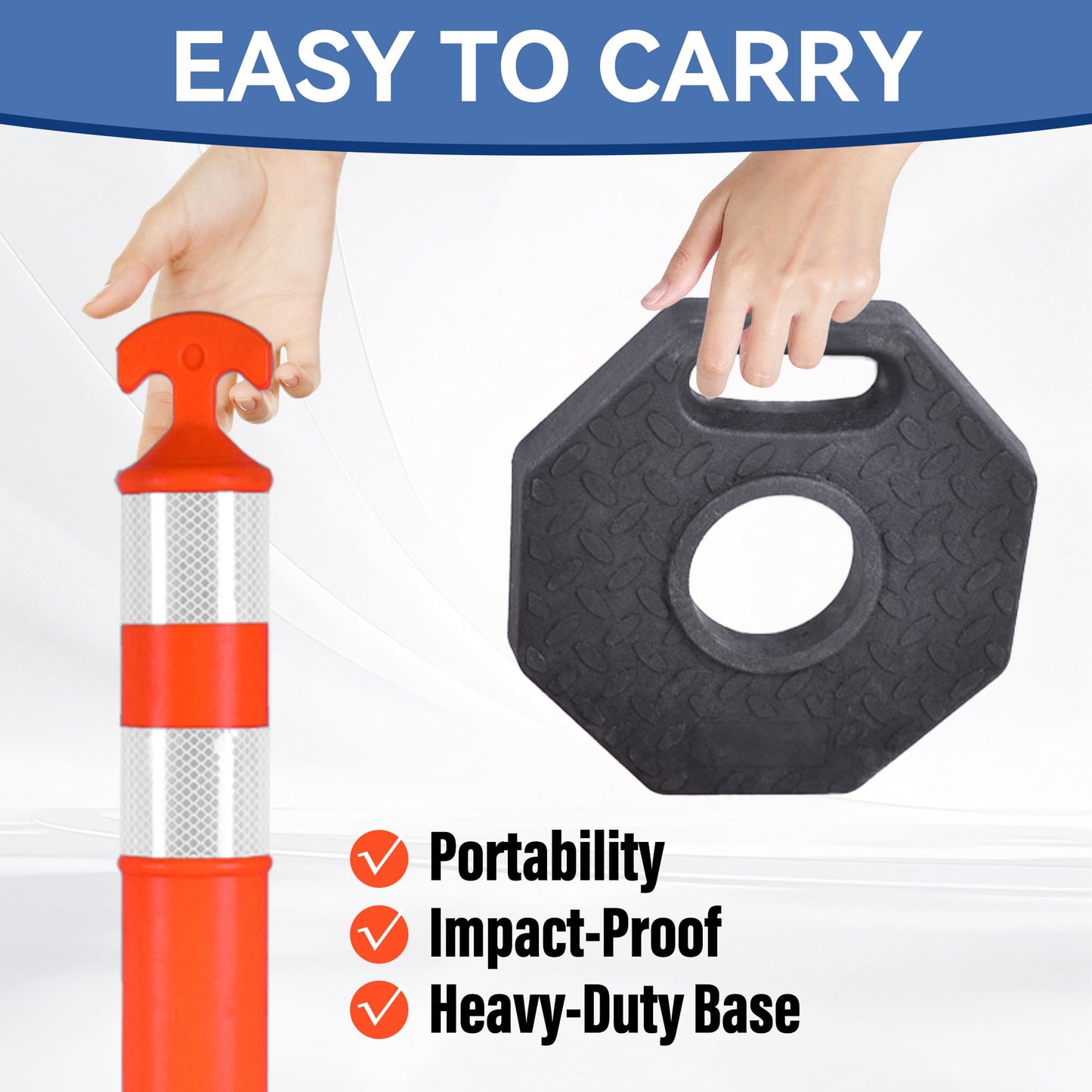 ECOSIGNS 42" Traffic Delineator Posts, Tall Safety Traffic Cones with Reflective Collars and Weighted Base for Construction, Road Work, Parking Lot Control (6 Packs)