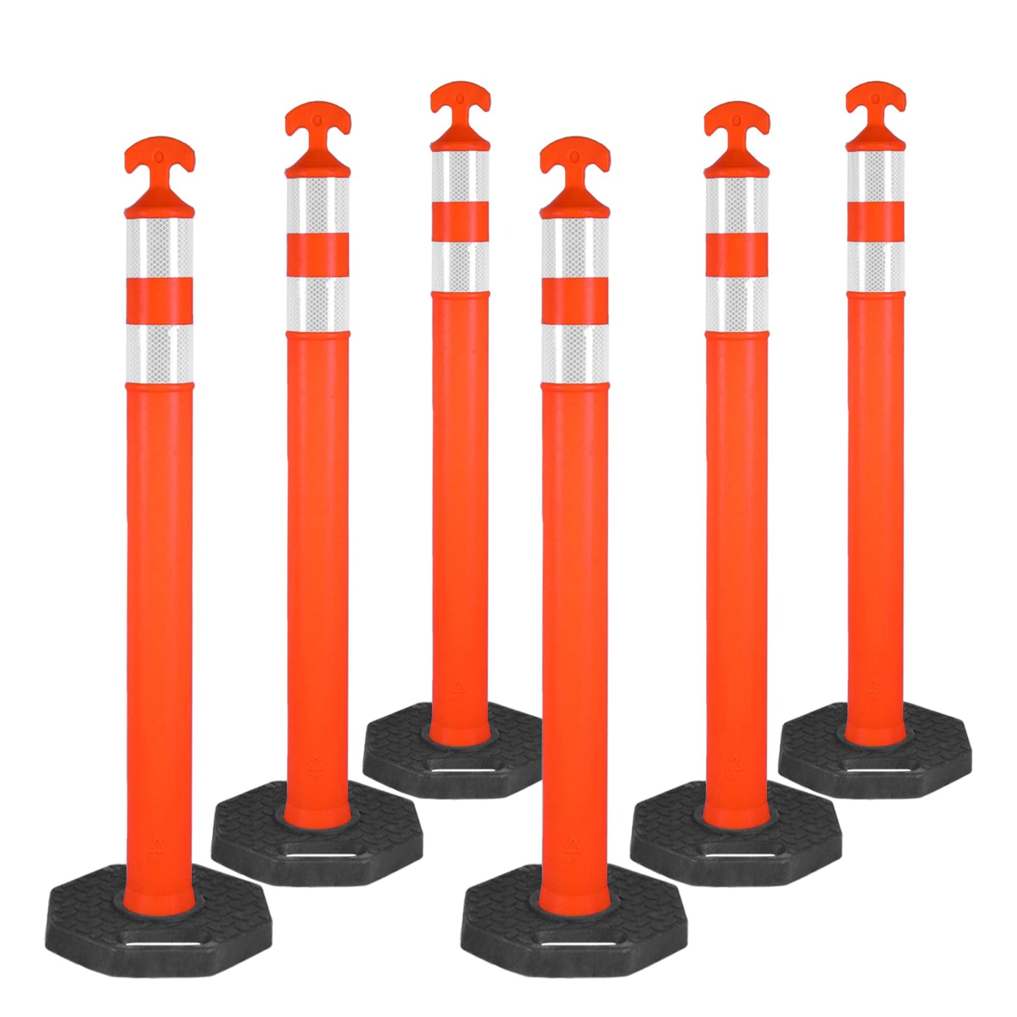 ECOSIGNS 42" Traffic Delineator Posts, Tall Safety Traffic Cones with Reflective Collars and Weighted Base for Construction, Road Work, Parking Lot Control (6 Packs)