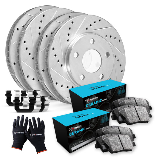 R1 Concepts Front and Rear Brake Kit For 2017-2021 Alfa Romeo Giulia, 2018-2021 Alfa Romeo Stelvio| Drilled Slotted Brake Rotors| Ceramic Brake Pads and Rotors Kit| Hardware included
